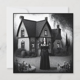 Gothic Meisje en spookhuis Halloween Kaart