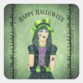 Gothic Meisje Groen Pet  Eyes Barbed Branches Vierkante Sticker (Voorkant)