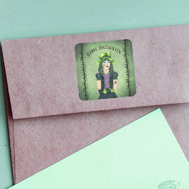 Gothic Meisje Groen Pet  Eyes Barbed Branches Vierkante Sticker