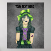 Gothic Meisje Groene Ogen Pet Tattoos Donkergrijs Poster (Voorkant)