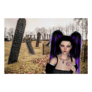 Gothic meisje in de begraafplaats voor Halloween Perfect Poster