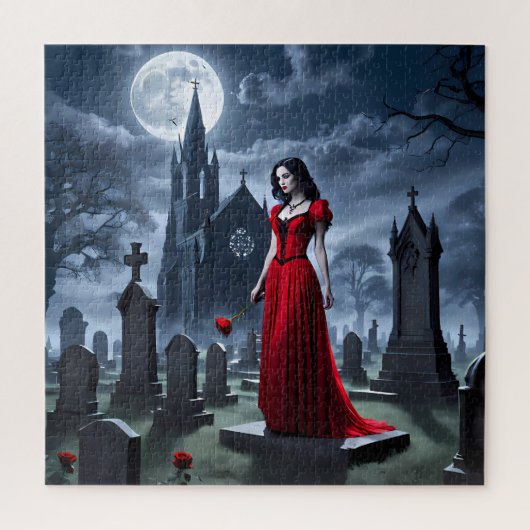 Gothic meisje, in een vloeiende rode jurk - Jigsaw Legpuzzel (Verticaal)