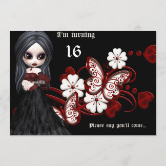 Gothic meisje met Butterflies Sweet 16 verjaardag Kaart