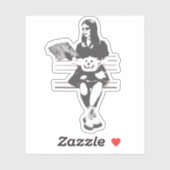 Gothic meisje met een eng kwaadaardige pompoen sticker (Vel)