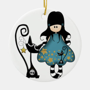Gothic Meisje met kat Keramisch Ornament