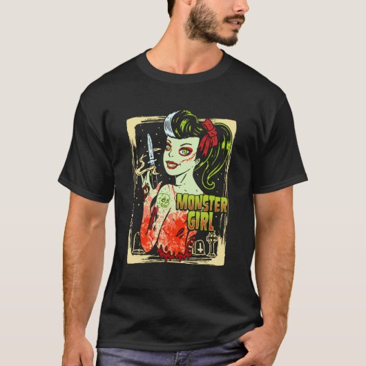 Gothic Meisje Monster Pinup Zombie Rockabilly T-shirt (Voorkant)