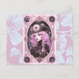Gothic Meisje Paars Haar Roze Achtergrond Hallowee Feestdagenkaart