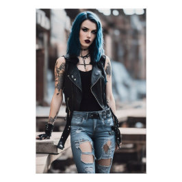 Gothic Meisje poseren met spoorweg tracks Perfect Poster