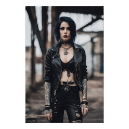 Gothic Meisje poseren voor oude Bridge Perfect Poster