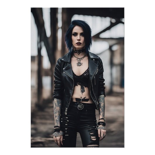 Gothic Meisje poseren voor oude Bridge Perfect Poster (Voorkant)