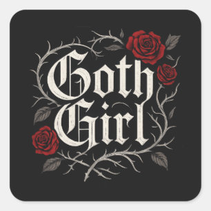 Gothic Meisje Red Rose Thorns Typografie Floral Go Vierkante Sticker