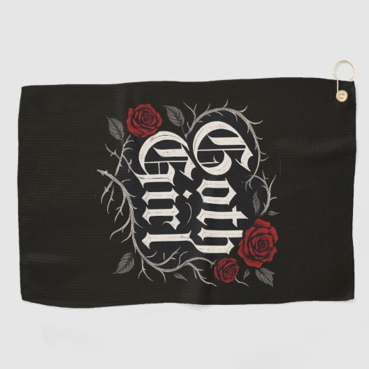 Gothic Meisje Rode Roos Bloemrijke Wijnstok Zwart  Golfhanddoek (Horizontaal)