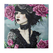 Gothic Meisje roze Rozen fantasy art Tegeltje (Voorkant)