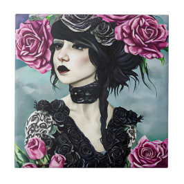 Gothic Meisje roze Rozen fantasy art Tegeltje