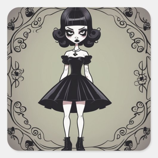 Gothic Meisje Stijl Zwart Jurk (LBD) Sticker (Voorkant)