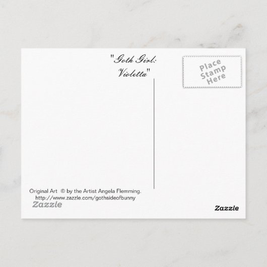 Gothic Meisje: "Violetta" Briefkaart (Achterkant)