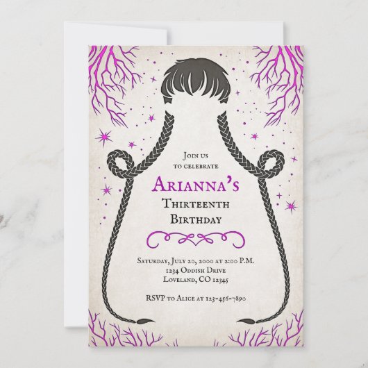 Gothic Meisje Vlechten Verjaardag Uitnodiging (Voorkant)