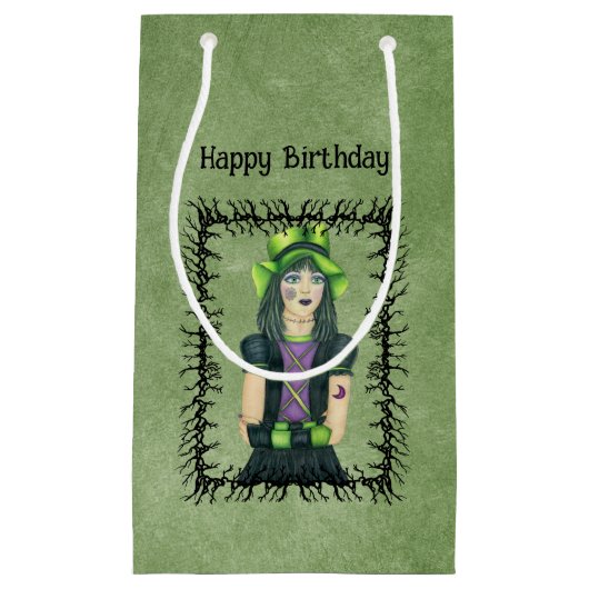 Gothic Meisje Zwart Barbed Branch Lijst Groene Ver Klein Cadeauzakje (Voorkant)