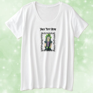Gothic Meisje Zwart Barbed Lijst Groen Pet Tattoos Grote Maat T-shirt