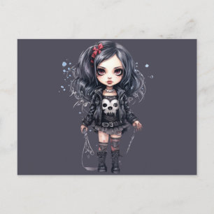 Gothic Meisje Zwart en Grijs Halloween Feestdagenkaart