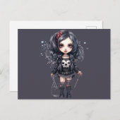 Gothic Meisje Zwart en Grijs Halloween Feestdagenkaart (Voorkant / Achterkant)