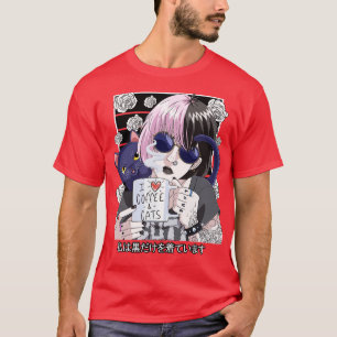 Gothic Meisje Zwart Gothic Cat Koffieliefhebber Va T-shirt