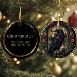 Gothic melancholische Onyx glas-in-lood raaf Keramisch Ornament
