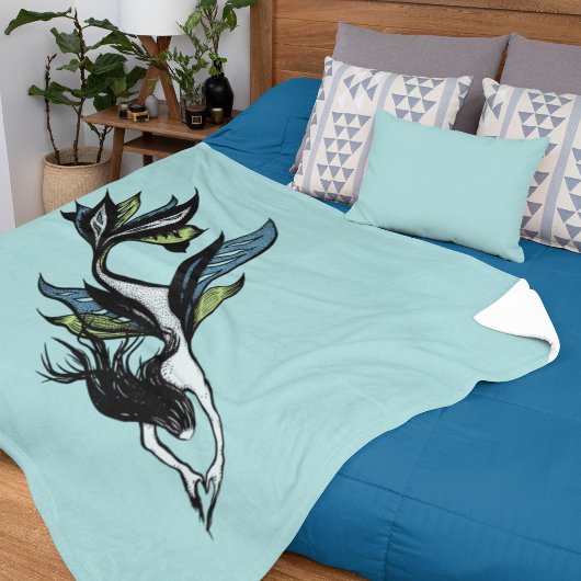 Gothic Mermaid Beauful Blue Green Ink Tekening Fleece Deken