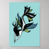 Gothic Mermaid Beauful Blue Green Ink Tekening Poster (Voorkant)