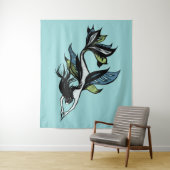 Gothic Mermaid Beauful Blue Green Ink Tekening Wandkleed (In situ)