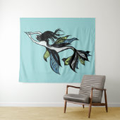Gothic Mermaid Beauful Blue Green Ink Tekening Wandkleed (In Situ (horizontaal))