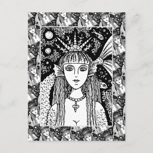 GOTHIC MERMAID, BLACK ZEE SIREN FANTASY WHIMSY BRIEFKAART (Voorkant)