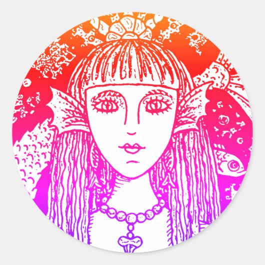 GOTHIC MERMAID, BLACK ZEE SIREN FANTASY WHIMSY CLA RONDE STICKER (Voorkant)