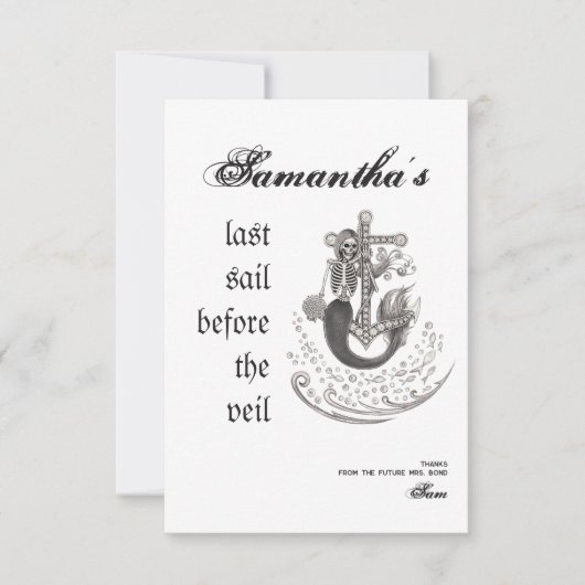 Gothic Mermaid Last Sail Veil Bachelorette Party Bedankkaart (Voorkant)
