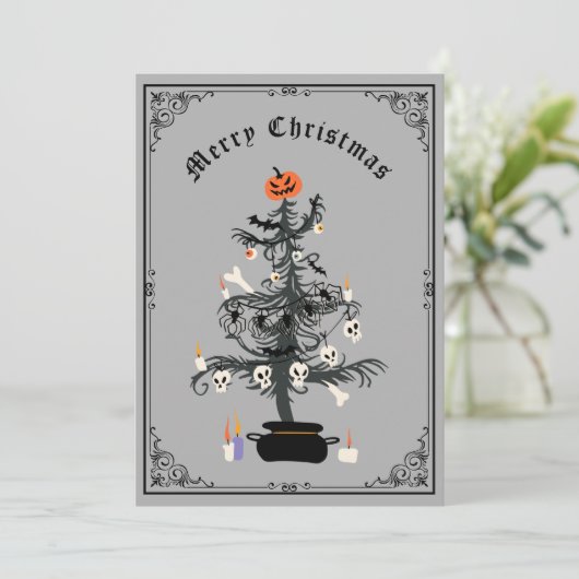 Gothic Merry-kerstboom Feestdagenkaart (Staand voorkant)