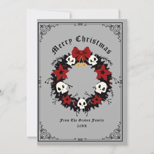 Gothic Merry Kerstmis Wreath Holiday Kaart (Voorkant)