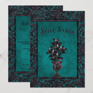 Gothic Metal Lijst Black Roos & kaarsen Sweet 16 Kaart