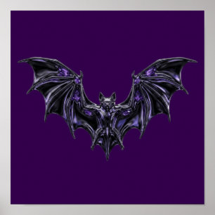 Gothic Metallic Vleermuis met Paarse Kristallen Fa Poster