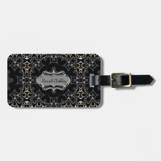 Gothic middeleeuws geometrisch patroon gepersonali bagagelabel (Voorkant horizontaal)