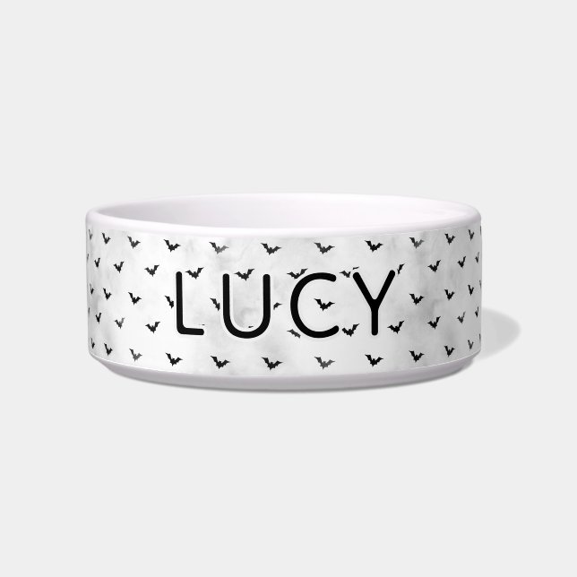 Gothic Minimalist Bat Pattern Halloween Dog Voerbakje (Voorkant)