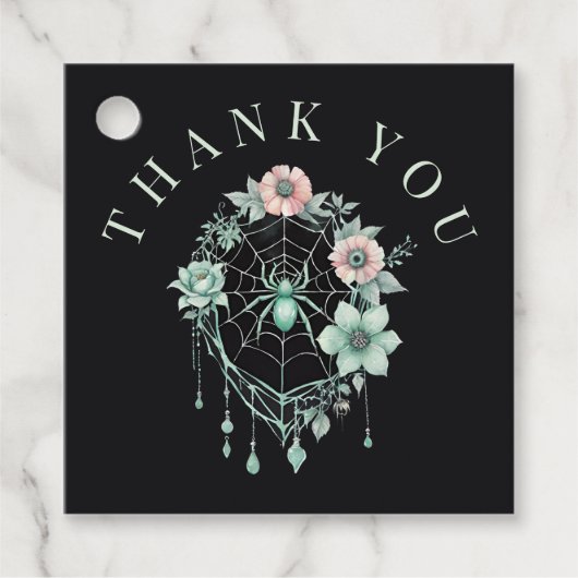 Gothic Mint Green Floral Spiderweb Bedankt Bedankjes Labels (Voorkant)
