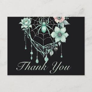 Gothic Mint Green Floral Spiderweb Bedankt Briefkaart