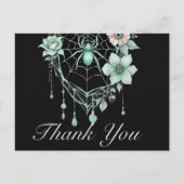 Gothic Mint Green Floral Spiderweb Bedankt Briefkaart (Voorkant)