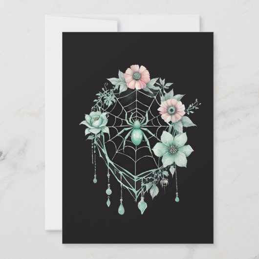 Gothic Mint Green Spider Bloemen Web Handfasting Kaart (Achterkant)