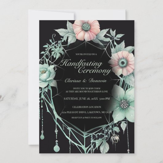 Gothic Mint Green Spider Floral Web Handfasting Kaart (Voorkant)
