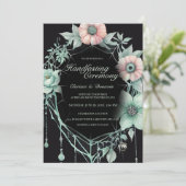 Gothic Mint Green Spider Floral Web Handfasting Kaart (Staand voorkant)