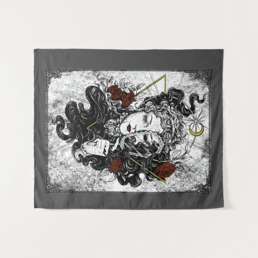 Gothic Mirror Meisje Rozen Wandkleed (Voorkant (horizontaal))