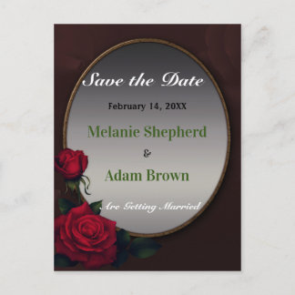 Gothic Mirror Save the Date Red Roses Romance Aankondigingskaart
