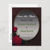 Gothic Mirror Save the Date Red Roses Romance Aankondigingskaart (Voorkant / Achterkant)