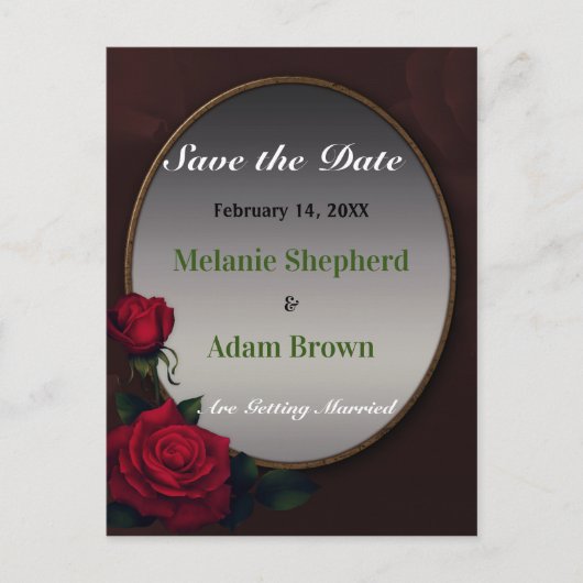 Gothic Mirror Save the Date Red Roses Romance Aankondigingskaart (Voorkant)